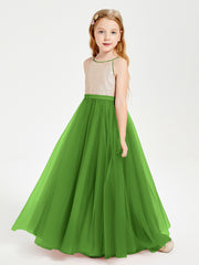 Long Junior Bridesmaid Gown Sequined Top Tulle Skirt Moss