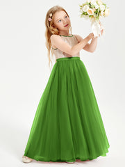 Long Junior Bridesmaid Gown Sequined Top Tulle Skirt Moss