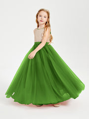 Long Junior Bridesmaid Gown Sequined Top Tulle Skirt Moss