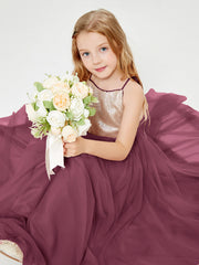Long Junior Bridesmaid Gown Sequined Top Tulle Skirt Mulberry