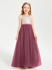Long Junior Bridesmaid Gown Sequined Top Tulle Skirt Mulberry