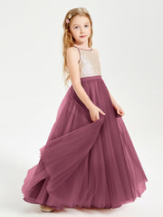 Long Junior Bridesmaid Gown Sequined Top Tulle Skirt Mulberry