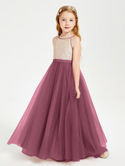 Long Junior Bridesmaid Gown Sequined Top Tulle Skirt Mulberry