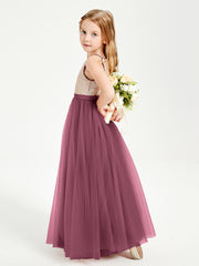Long Junior Bridesmaid Gown Sequined Top Tulle Skirt Mulberry