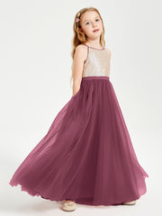 Long Junior Bridesmaid Gown Sequined Top Tulle Skirt Mulberry