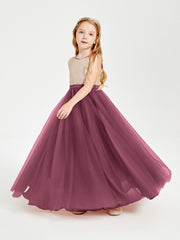 Long Junior Bridesmaid Gown Sequined Top Tulle Skirt Mulberry