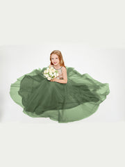 Long Junior Bridesmaid Gown Sequined Top Tulle Skirt Olive Green