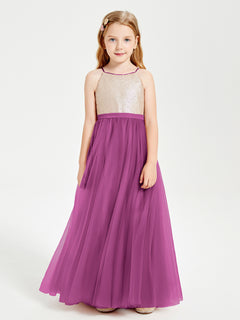 Long Junior Bridesmaid Gown Sequined Top Tulle Skirt Orchid