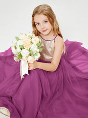 Long Junior Bridesmaid Gown Sequined Top Tulle Skirt Orchid
