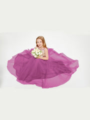 Long Junior Bridesmaid Gown Sequined Top Tulle Skirt Orchid