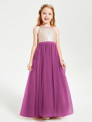 Long Junior Bridesmaid Gown Sequined Top Tulle Skirt Orchid