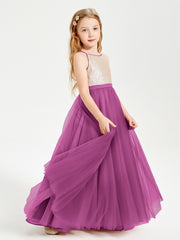 Long Junior Bridesmaid Gown Sequined Top Tulle Skirt Orchid