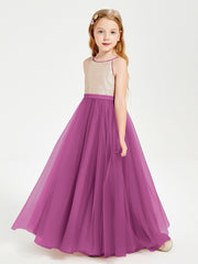Long Junior Bridesmaid Gown Sequined Top Tulle Skirt Orchid