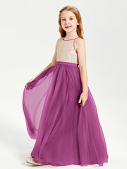Long Junior Bridesmaid Gown Sequined Top Tulle Skirt Orchid