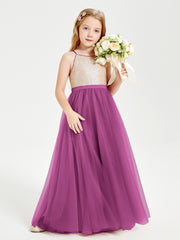 Long Junior Bridesmaid Gown Sequined Top Tulle Skirt Orchid