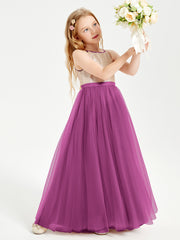 Long Junior Bridesmaid Gown Sequined Top Tulle Skirt Orchid