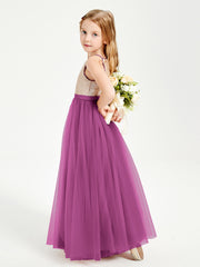 Long Junior Bridesmaid Gown Sequined Top Tulle Skirt Orchid