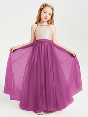 Long Junior Bridesmaid Gown Sequined Top Tulle Skirt Orchid