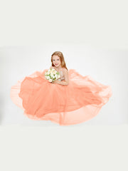 Long Junior Bridesmaid Gown Sequined Top Tulle Skirt Papaya