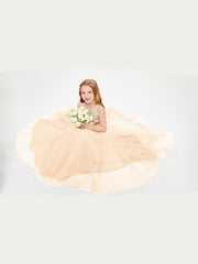Long Junior Bridesmaid Gown Sequined Top Tulle Skirt Peach