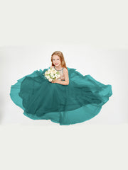Long Junior Bridesmaid Gown Sequined Top Tulle Skirt Peacock