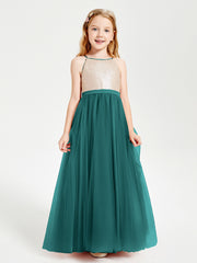Long Junior Bridesmaid Gown Sequined Top Tulle Skirt Peacock