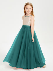 Long Junior Bridesmaid Gown Sequined Top Tulle Skirt Peacock