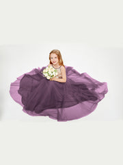 Long Junior Bridesmaid Gown Sequined Top Tulle Skirt Plum