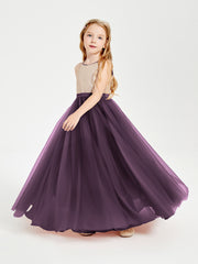 Long Junior Bridesmaid Gown Sequined Top Tulle Skirt Plum