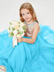 Long Junior Bridesmaid Gown Sequined Top Tulle Skirt Pool