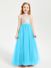 Long Junior Bridesmaid Gown Sequined Top Tulle Skirt Pool