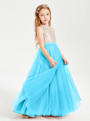 Long Junior Bridesmaid Gown Sequined Top Tulle Skirt Pool