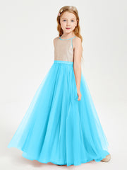Long Junior Bridesmaid Gown Sequined Top Tulle Skirt Pool
