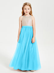 Long Junior Bridesmaid Gown Sequined Top Tulle Skirt Pool