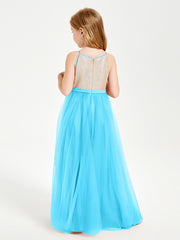 Long Junior Bridesmaid Gown Sequined Top Tulle Skirt Pool