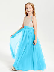 Long Junior Bridesmaid Gown Sequined Top Tulle Skirt Pool