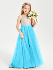 Long Junior Bridesmaid Gown Sequined Top Tulle Skirt Pool