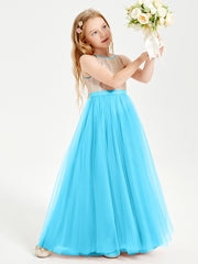 Long Junior Bridesmaid Gown Sequined Top Tulle Skirt Pool