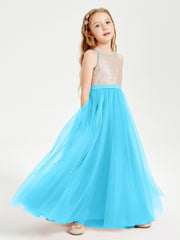 Long Junior Bridesmaid Gown Sequined Top Tulle Skirt Pool