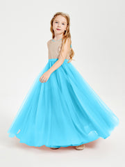 Long Junior Bridesmaid Gown Sequined Top Tulle Skirt Pool