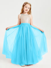 Long Junior Bridesmaid Gown Sequined Top Tulle Skirt Pool