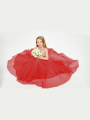 Long Junior Bridesmaid Gown Sequined Top Tulle Skirt Red