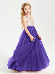 Long Junior Bridesmaid Gown Sequined Top Tulle Skirt Regency