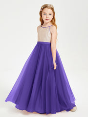 Long Junior Bridesmaid Gown Sequined Top Tulle Skirt Regency