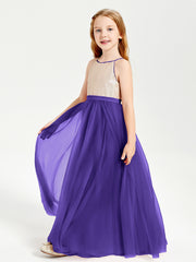 Long Junior Bridesmaid Gown Sequined Top Tulle Skirt Regency