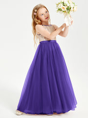 Long Junior Bridesmaid Gown Sequined Top Tulle Skirt Regency
