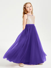 Long Junior Bridesmaid Gown Sequined Top Tulle Skirt Regency