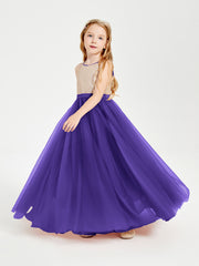 Long Junior Bridesmaid Gown Sequined Top Tulle Skirt Regency