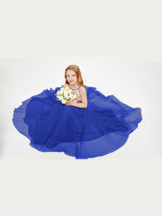 Long Junior Bridesmaid Gown Sequined Top Tulle Skirt Royal Blue