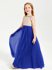 Long Junior Bridesmaid Gown Sequined Top Tulle Skirt Royal Blue